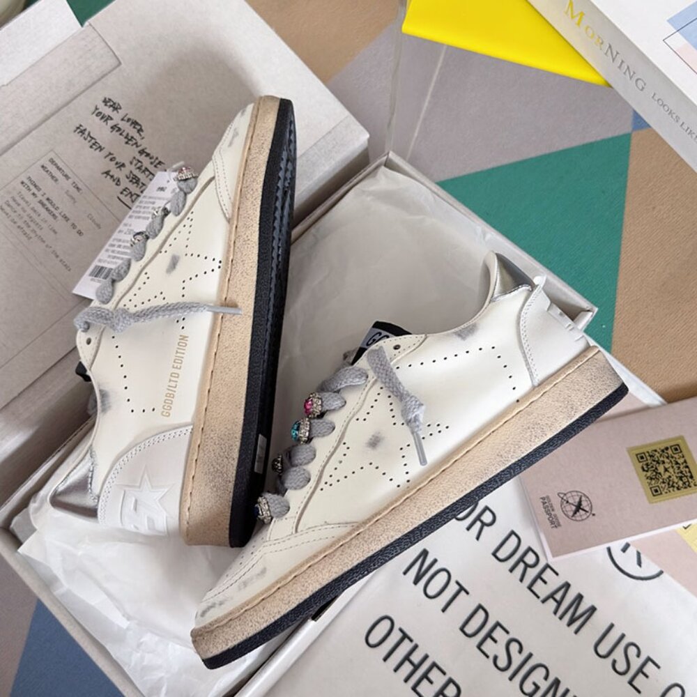 Golden Goose Men's White Sparkling Rhinestone Dirty Shoes - Picture 2 of 7